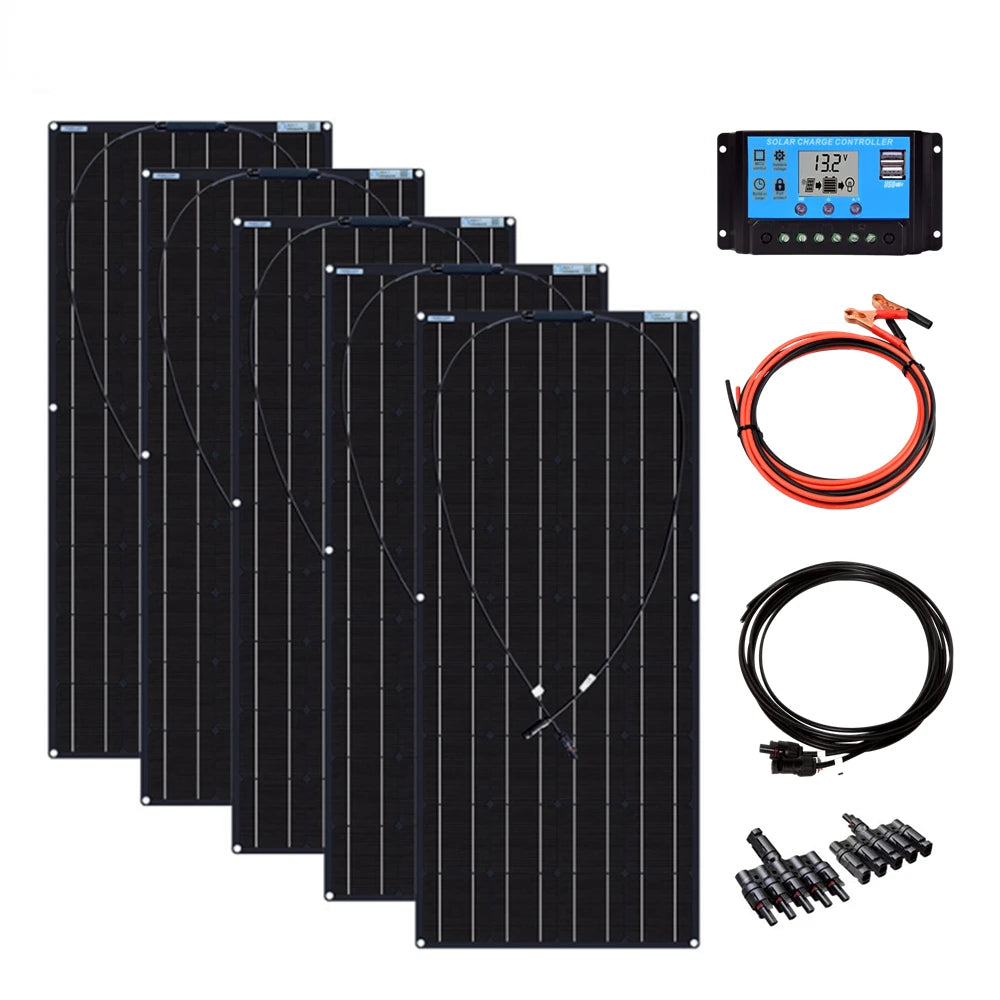 Custom 600W Solar Panel Kit Complete 18 Volts 120 Watts 240W 360W 480W Flexible Panels Solar System For Home Roof RV Caravan Yacht Manufacturer