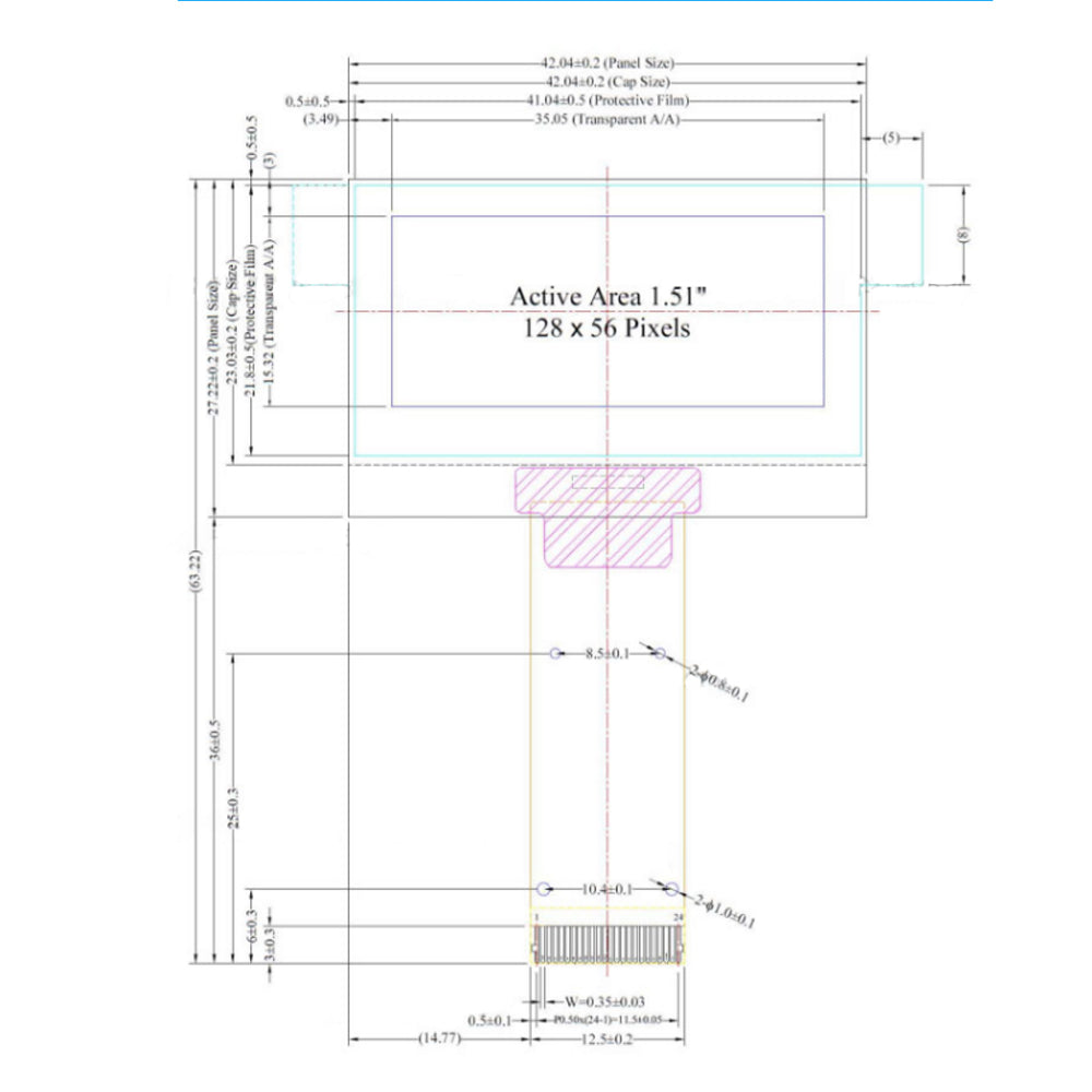 LONTEN 1.51 inch OLED Transparent bare screen 128*64 SPI/IIC connector SSD1309 driver blue 24pin for smart home Custom