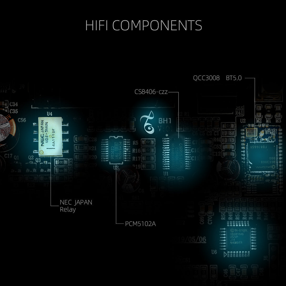 BH1 QCC3008  5.0 APTX CS8406 Audio Decoder USB DAC PCM5102A Headphone Amplifier AMP 16-64ohm DC5V pcb assembly