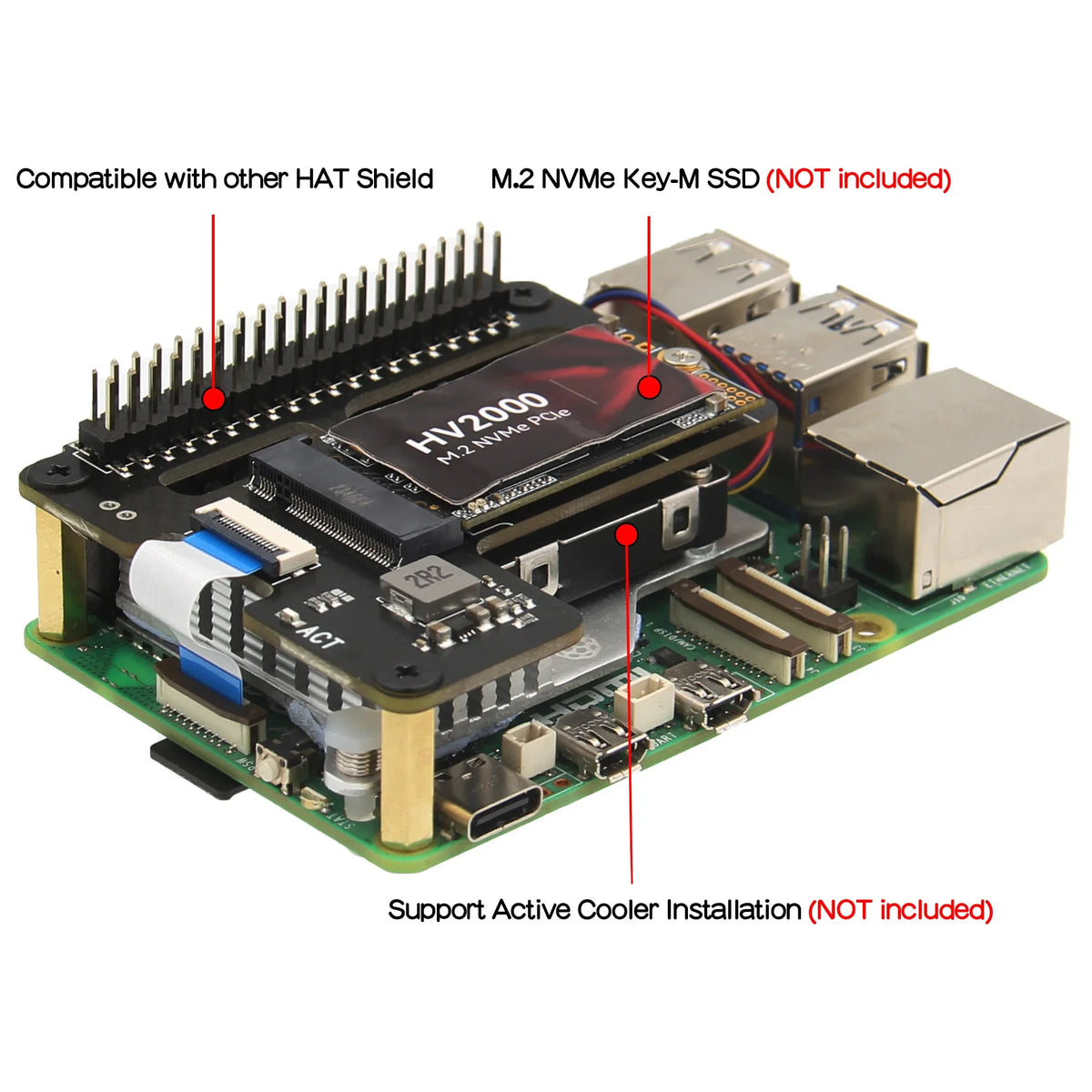 X1000 Pcie M.2 NVMe SSD 2242 PIP PCIe Peripheral Board for Raspberry Pi 5
