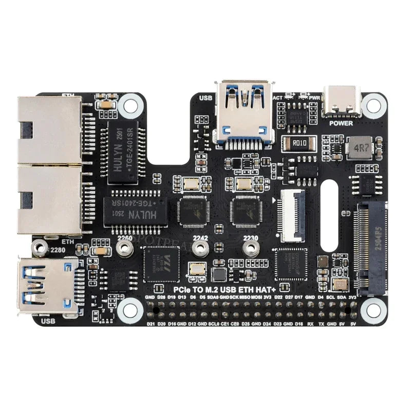 Raspberry Pi 5 PCIe to USB3 HUB Double 2.5G ETH RJ45 and M.2 NVMe SSD PI5 Expansion board HAT+