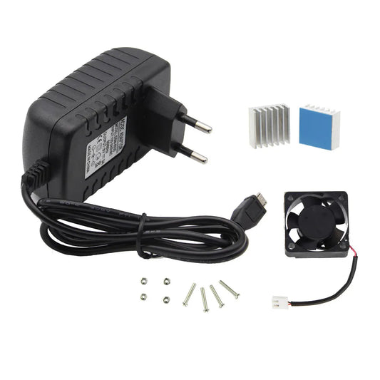 Custom Raspberry Pi 5V 3A EU Power Adapter + 2Pcs Aluminum Heatsink +Mute Cooling Fan for Raspberry pi 3 model B+ plus/ 3B / Zero W Manufacturer