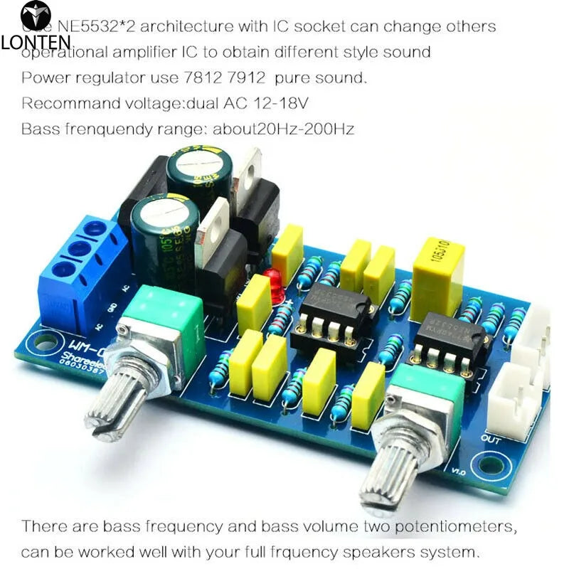 Custom Lonten NE5532*2 2CH Subwoofer Preamp Board DIY Kit Low Pass Filter Pre-AMP Amplifier Board Low Pass Filter Bass Preamplifier Manufacturer