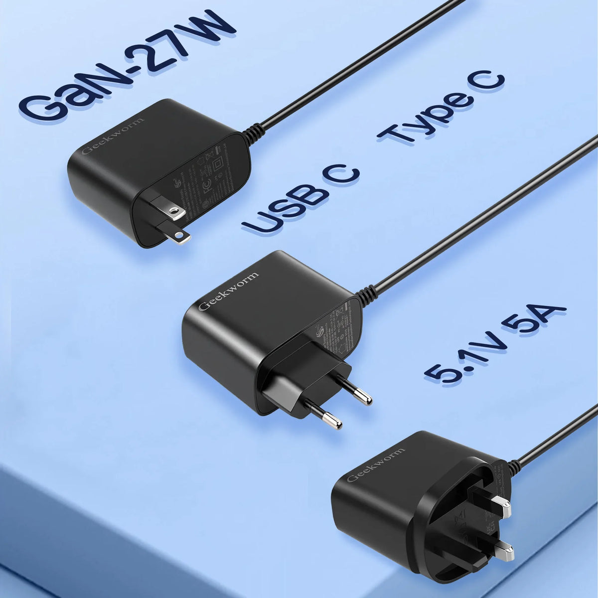 Raspberry Pi 5 USB-C Power Adapter, GaN PD 27W Type C Power Supply for Raspberry Pi 5