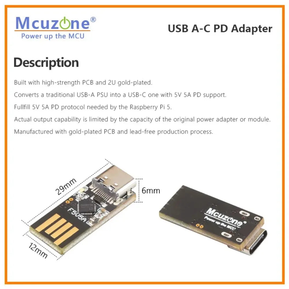 Raspberry Pi5 USB A-C PD Adapter,USB-A to USB-C Adapter with 5V5A PD Protocal for Raspberry Pi 5 Custom