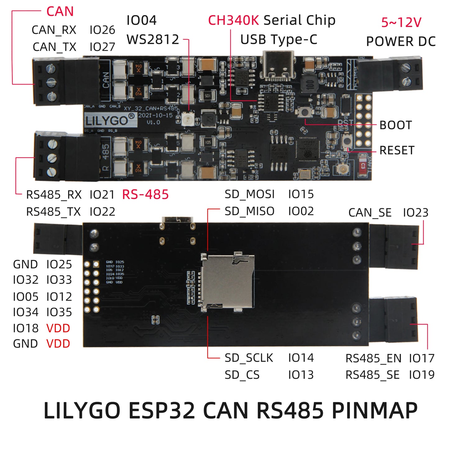 Custom TTGO T-CAN485 ESP32 CAN RS-485 Supports TF Card WIFI BT Wireless IOT Engineer Control Module Development Board Manufacturer