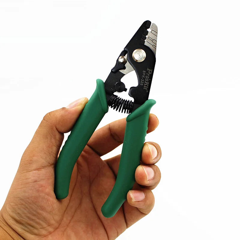 Custom Proskit 8PK-326 clamp Fiber stripping pliers 8PK-326 Tri-Hole Fiber Optic Stripper 8PK-326 FTTH FIber Wire stripper Manufacturer