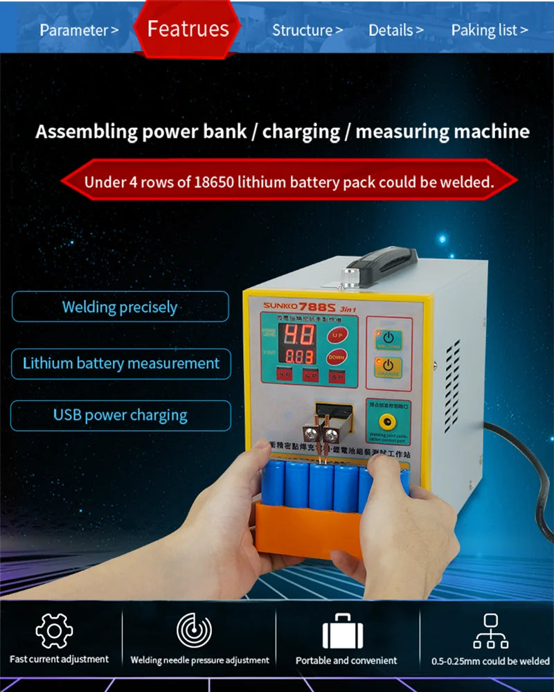 Custom 788S 110V/220V 2.8KW 3 in 1 Battery Spot Welding Charging Test Combination Machine 18650 Lithium Battery Handheld Small B Manufacturer