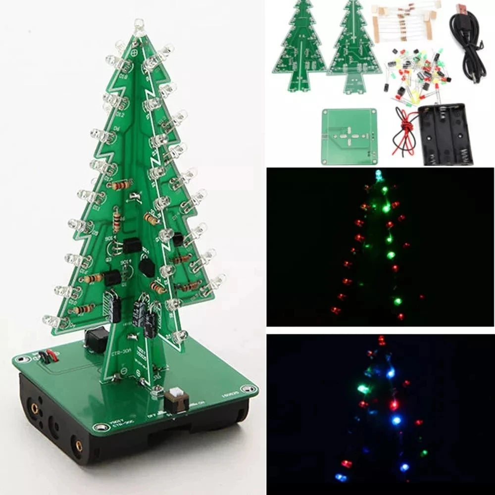 Custom 3D Christmas Tree DIY Kits 7 Color Light Flash LED Circuit Christmas Trees Xmas LED Colorful LED kit Manufacturer