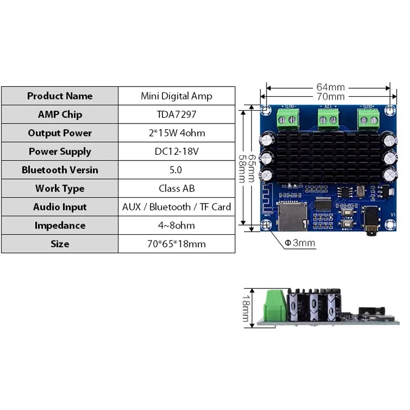 Custom TDA7297 2*15W Class AB Amplifier Board Stereo Dual Channel AUX / TF Card Amp audio amplifier board pcb assembly Manufacturer