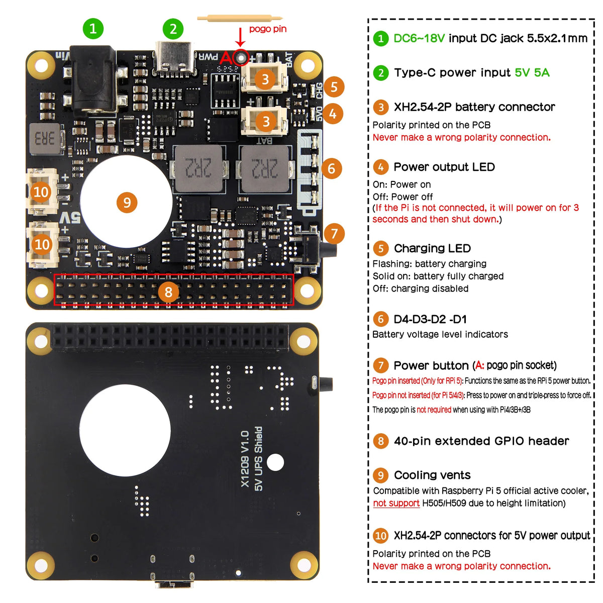 X1209 V1.0 5V UPS Shield & Power Management Board for Raspberry Pi 5 / 4B /3B
