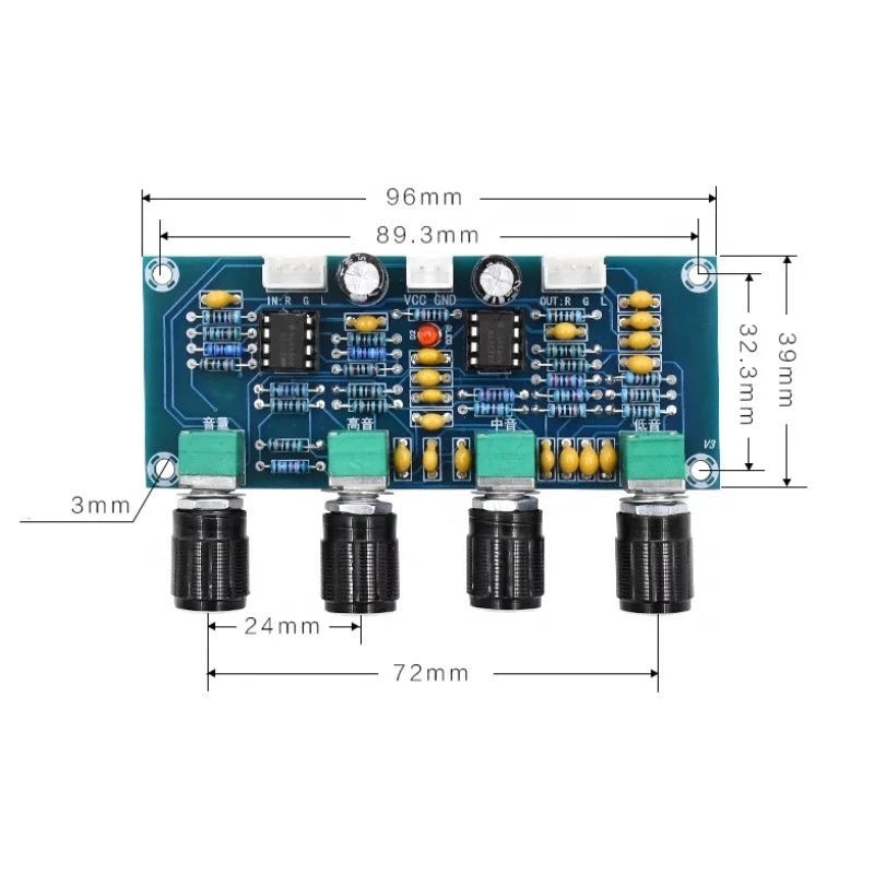 Dual NE5532 tunable preamp board audio treble and bass adjustment equalizer tone control preamp pcb assembly