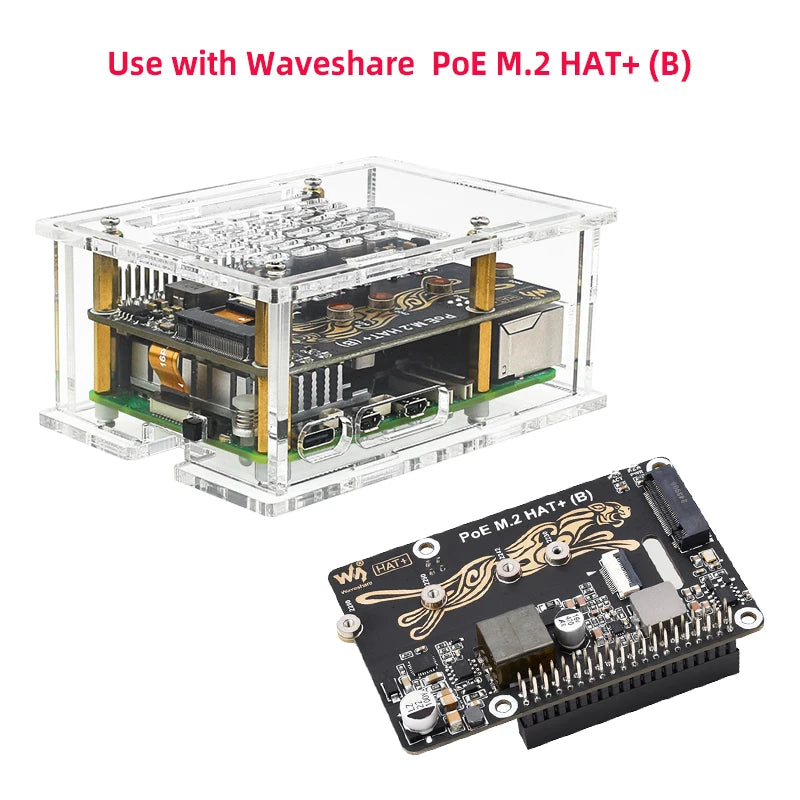Acrylic Case for Raspberry Pi 5 (PoE M.2 HAT+ B & PCIe to M.2 Board D)-Only Case HAT Not Included