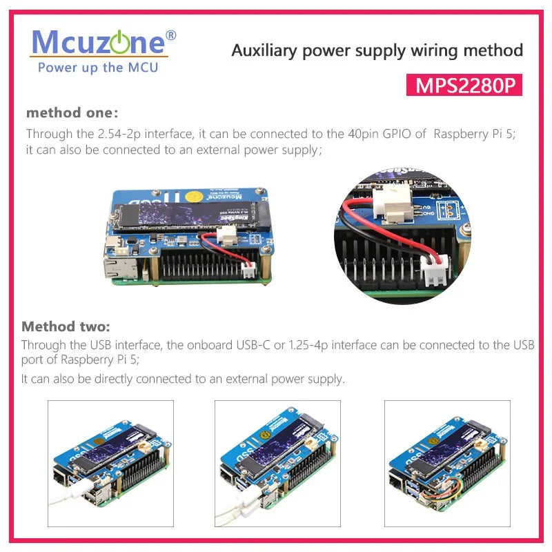 New MPS2280P PCIE M.2 NVME SSD HAT for Raspberry Pi 5, Support 2280 2230 2242 Gen 3 , AUX Power To SSD 3A Custom