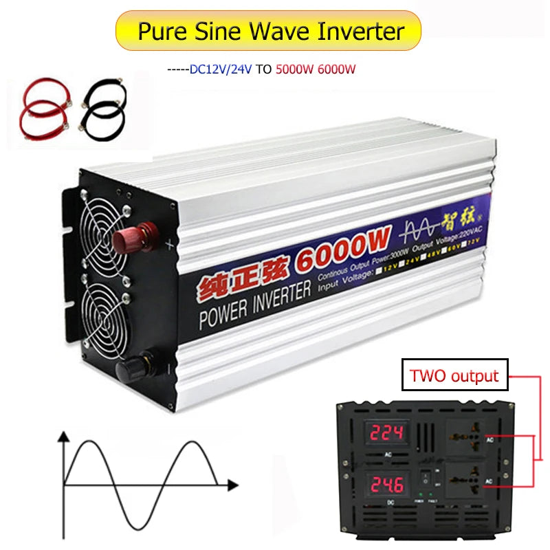 Custom 6000W 5000W Pure Sine Wave Inverter TWO Output DC 12v/24v To AC 220V Voltage Transformer Power Converter Cars Solar Inverter Con Manufacturer