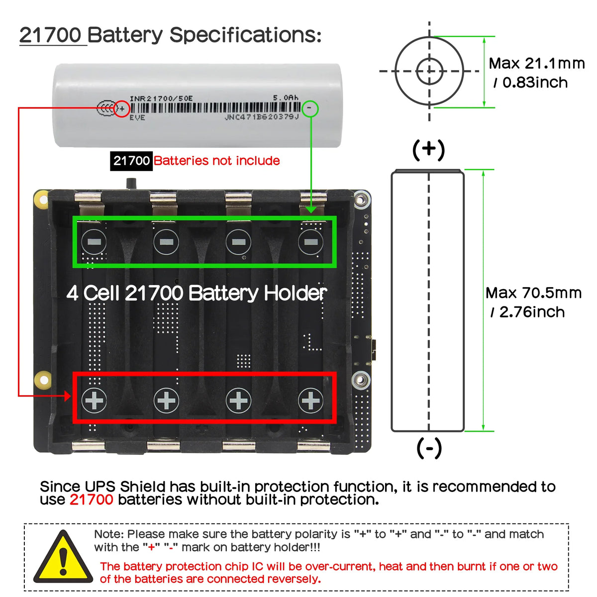 X1206 V2.0 Power Management Board 21700 5V UPS HAT Compatible with 4 Cell 21700 Batteries for Raspberry Pi 5