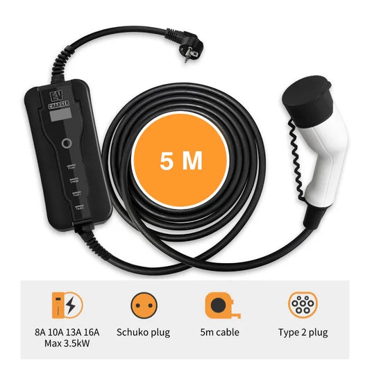 Custom Electric Car Charger Type 2 Schuko Plug Level 2 16A EVSE 220V 3.6kW EV Fast Charging Mobile Wallbox 5m Cable 8A 10A 13A Manufacturer