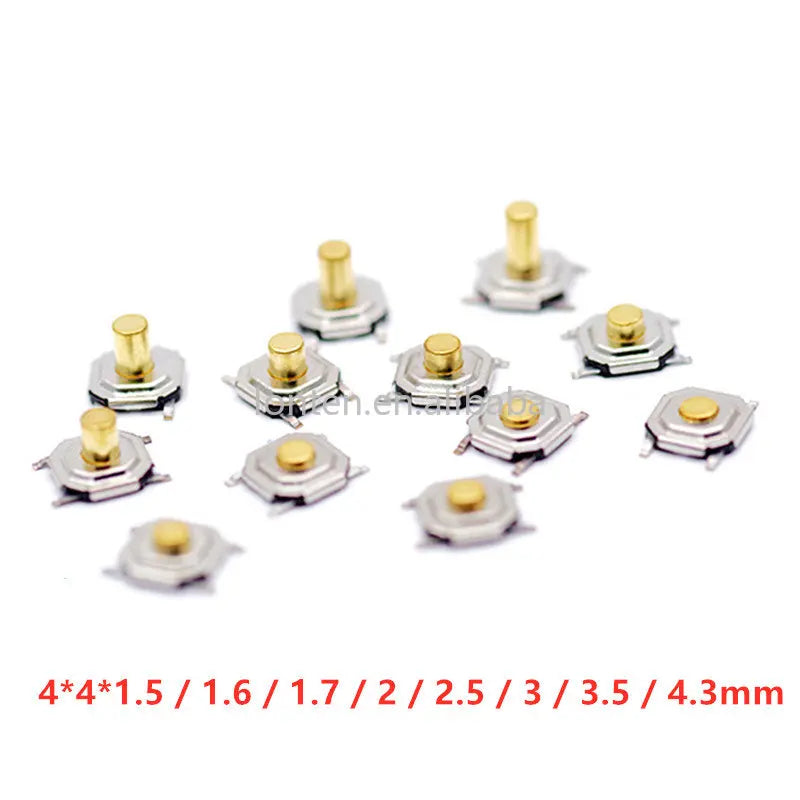 Custom 50PCS 4x4MM Push botton switch 4x4x1.5 /1.6/1.7/2/2.3/2.5/3/3.5/4.3mm Copper Head SMD PCB Tactile Push Button Switch Manufacturer
