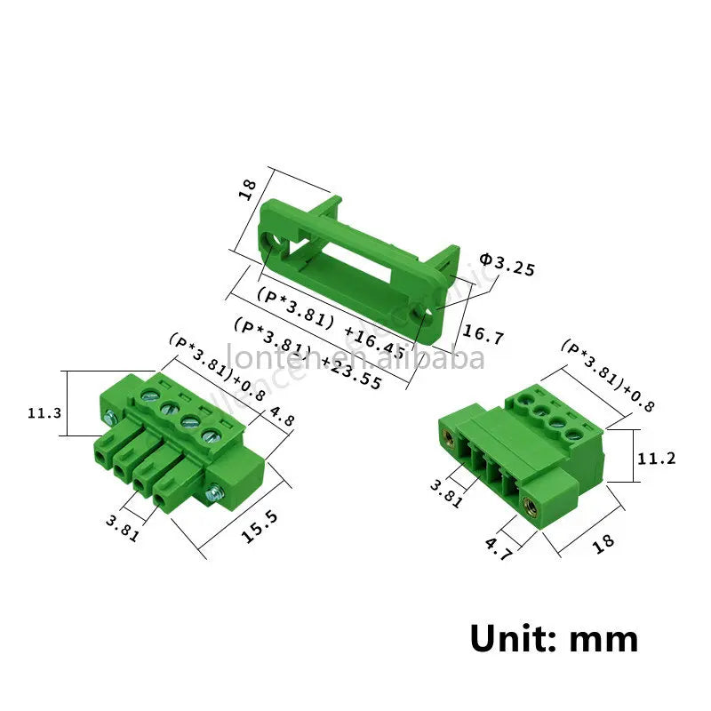 Custom 3.81mm Terminal Block Through-wall Welding-free Plug-in Type 2P/3P/4P/5P/6P/8P/10P/12P/16P 3.81mm with Flange Fixed Panel Manufacturer