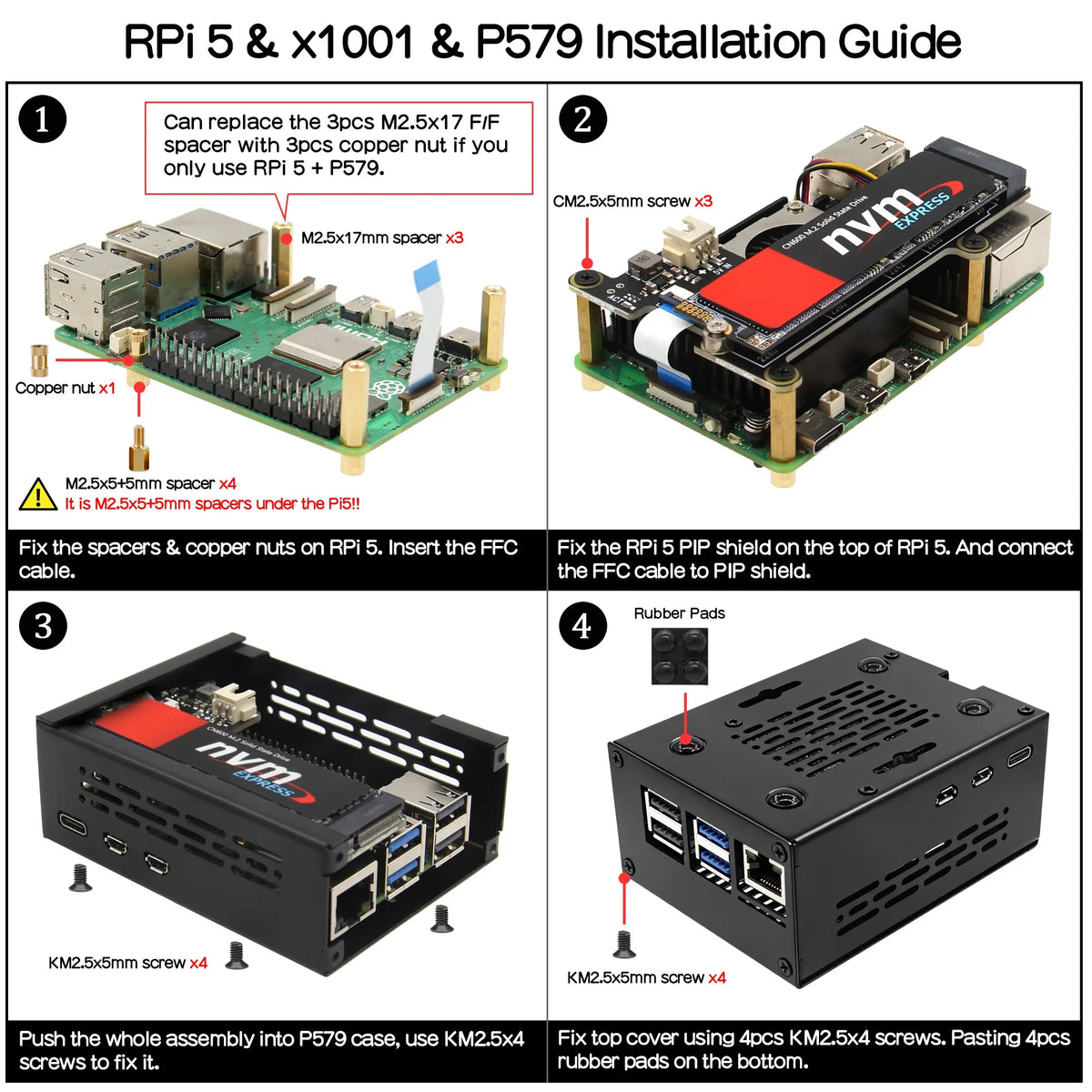 P579-V4 Metal Case for Raspberry Pi 5 PCIe M.2 NVMe SSD Shield X1000 X1001 X1003 X1004 NOT Support X1002