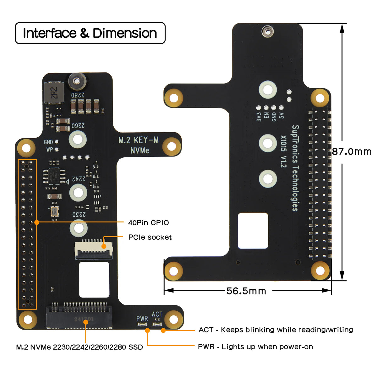 Custom  X1015 PCIe to M.2 Key-M NVMe SSD for Raspberry Pi 5