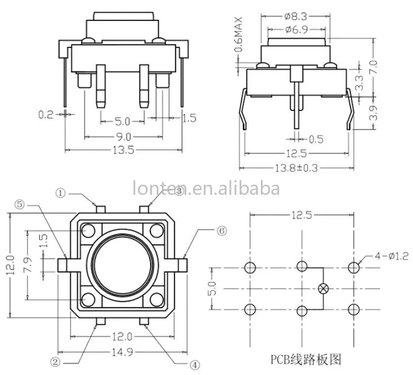 Custom Custom 5pcs Illuminated Tact Switch Button switch 12*12 red White blue yellow green LED 3V 4 pin reset 12*12*7.3mm Manufacturer