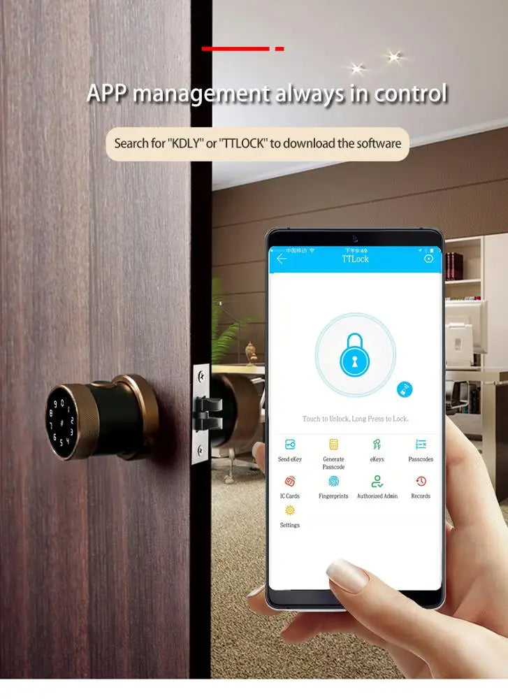 Custom Hot TTlock New smart Door lock APP Fingerprint  lock smart door lock RFID Card password key Manufacturer