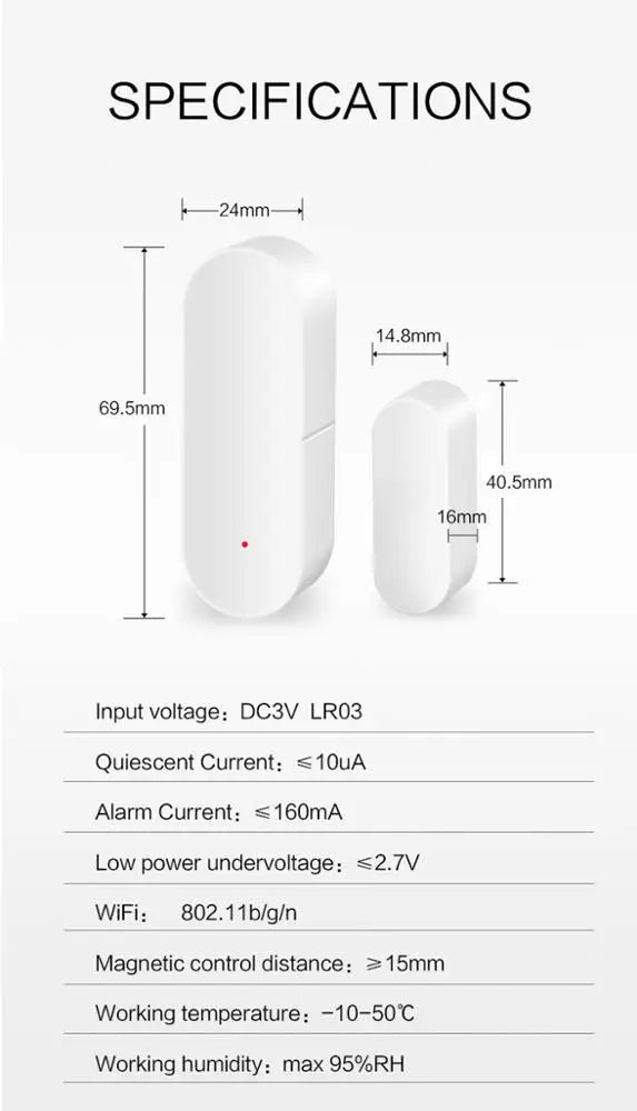 Custom Lonten WIFI Smart Door Window Sensor App Notification Alerts Battery Operated Home Security Sensor Tuya Support Alexa Google Hom Manufacturer