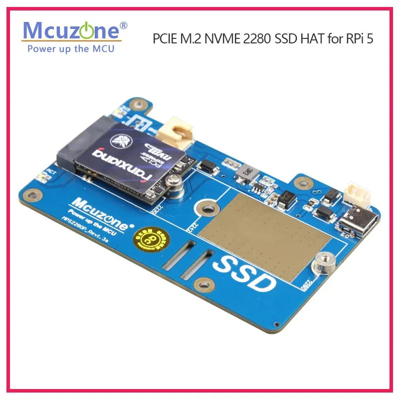 New MPS2280P PCIE M.2 NVME SSD HAT for Raspberry Pi 5, Support 2280 2230 2242 Gen 3 , AUX Power To SSD 3A Custom