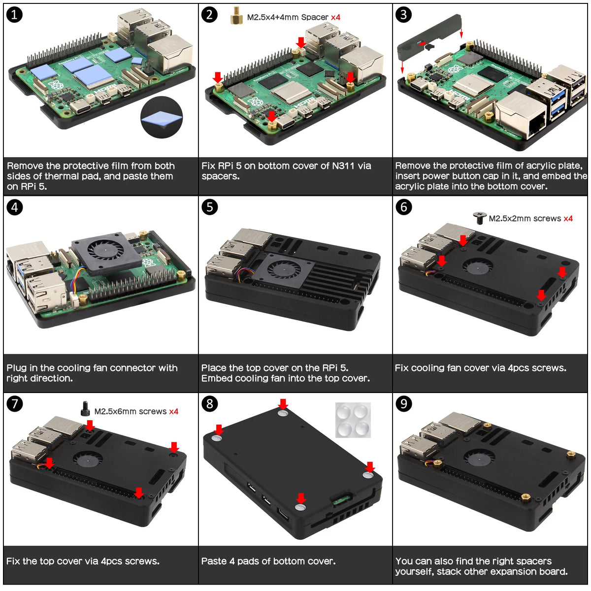 Raspberry Pi 5 Ultra-Thin CNC Aluminum Case with Fan Active Cooler (N311)