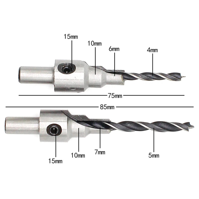 Custom 2pc Countersink Drilling 3 Steps Pilot Drill Bits Set Reamer Screw Wood Window Hinge Hole Saw Chamfer 4 6 5 7mm steps 8mm Shank Manufacturer