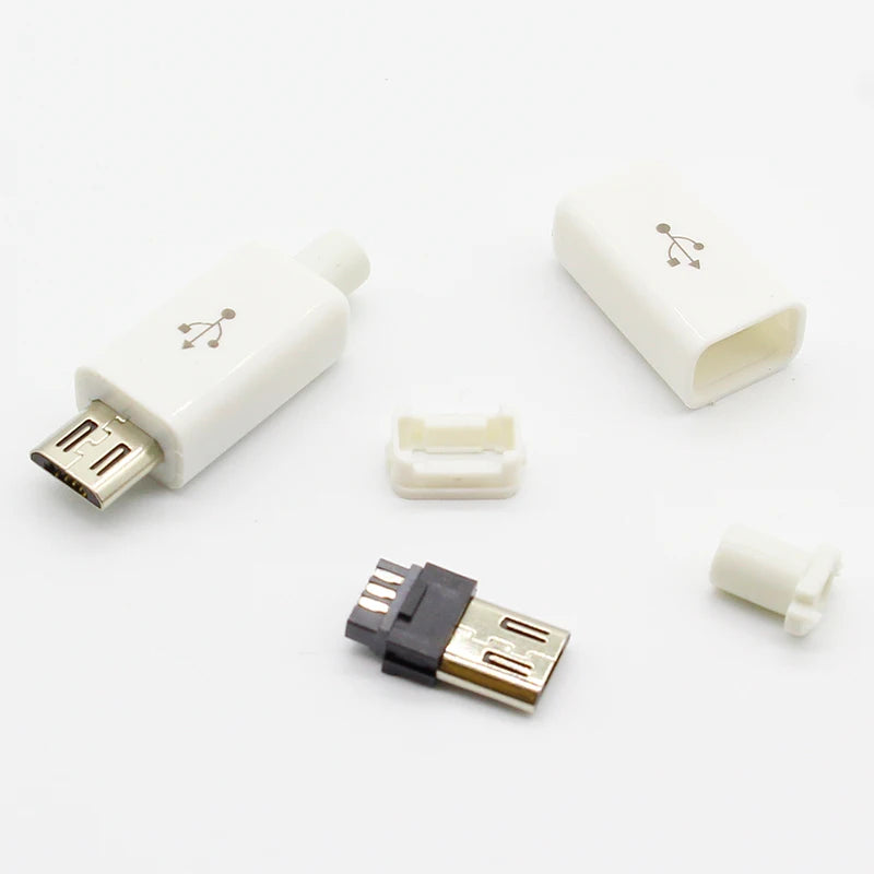 Custom Micro USB 5PIN Welding Type Male Plug Connectors Charger 5P USB Tail Charging Socket 4 in 1 White Black Manufacturer