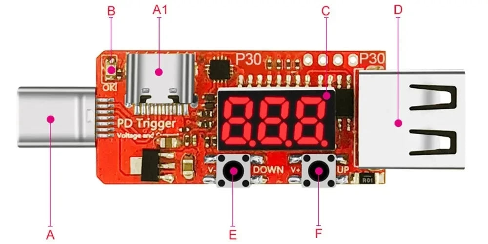 Custom Type-C PD3.0 Digital Voltmeter Ammeter Tester Instrument Automatic Fast Charge Trigger Board Manufacturer