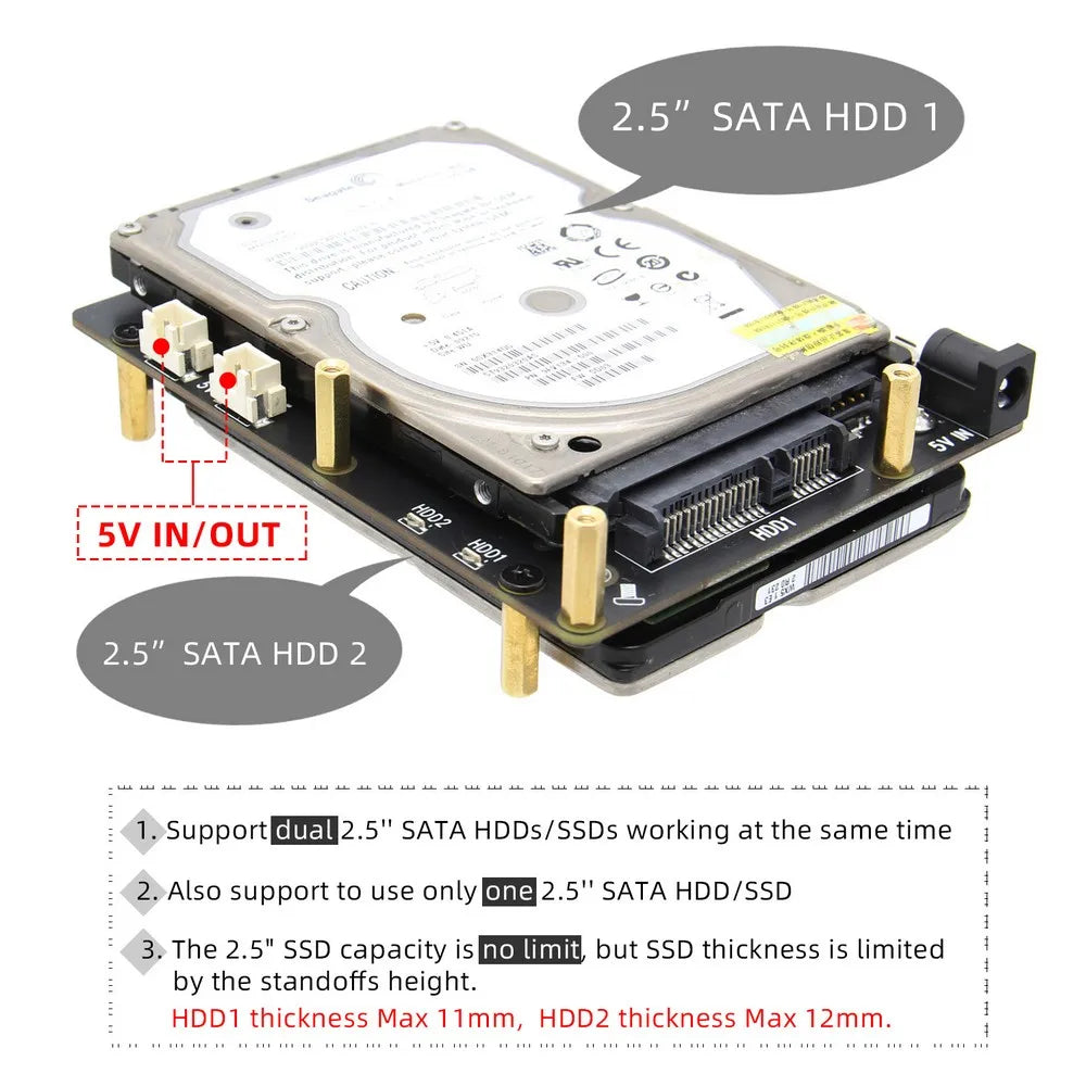 Custom Raspberry Pi X829 Dual 2.5" SATA HDD/SSD Shield + X708 UPS HAT & Power Management Board for Raspberry Pi 4 Model B Manufacturer