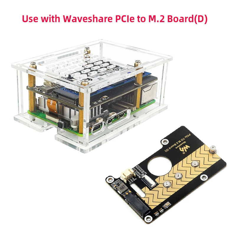 Acrylic Case for Raspberry Pi 5 (PoE M.2 HAT+ B & PCIe to M.2 Board D)-Only Case HAT Not Included
