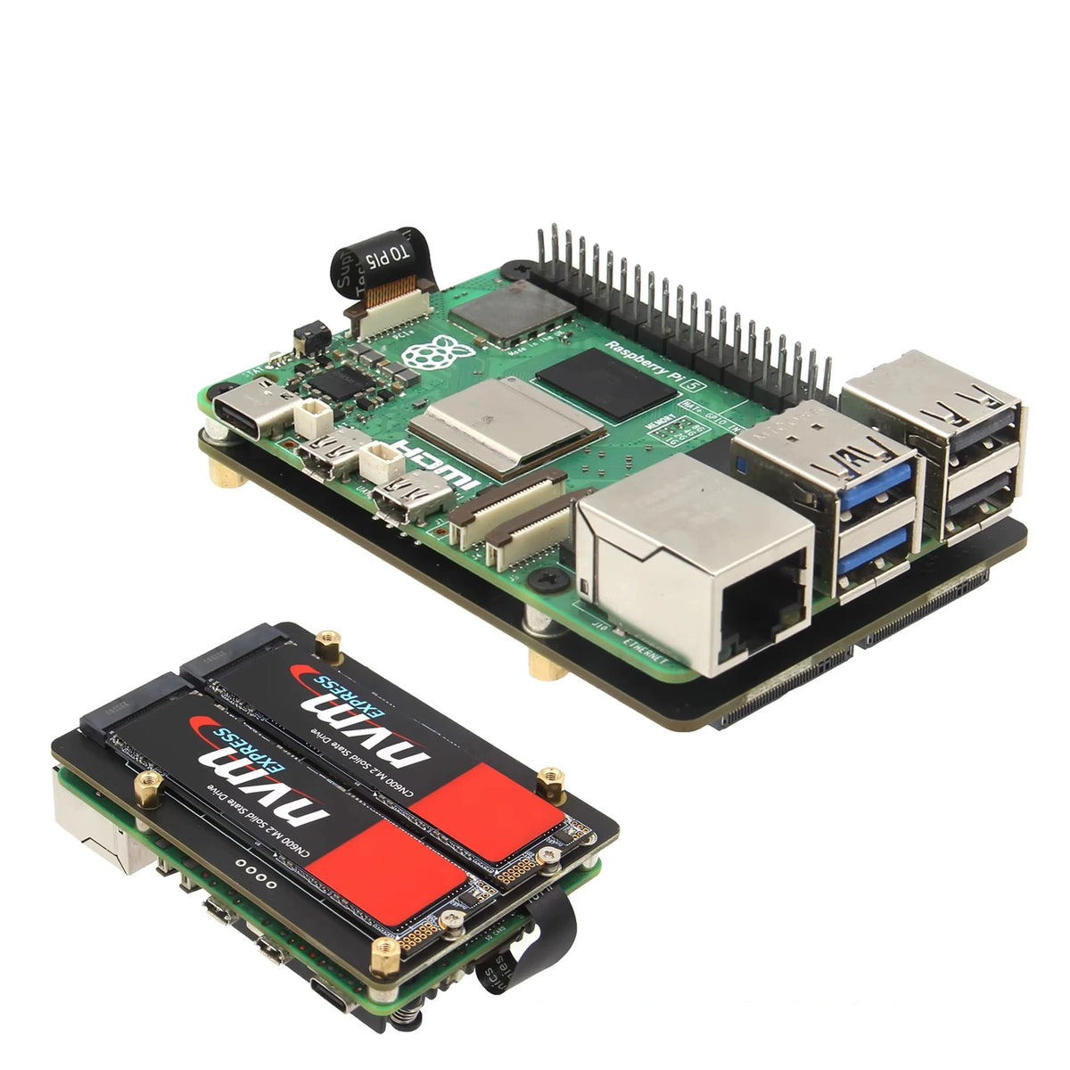 X1005 Dual 2230/2242/2260/2280 NVMe SSD shield for Raspberry Pi 5