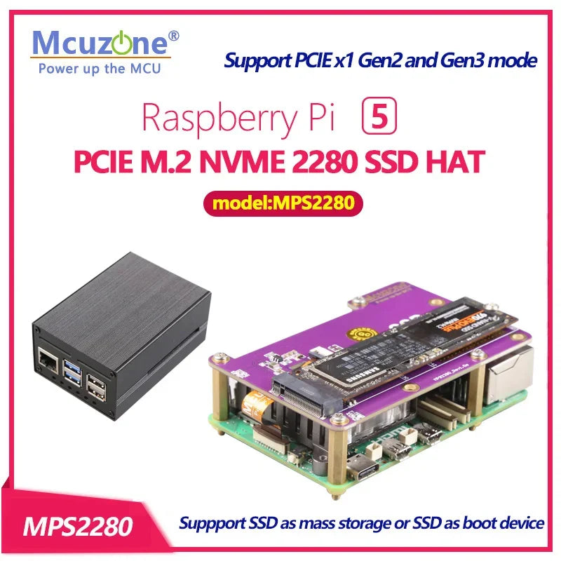 (model:MPS2280)PCIE M.2 NVME 2280 2230 2242  Gen3 SSD HAT for Raspberry Pi 5 Custom
