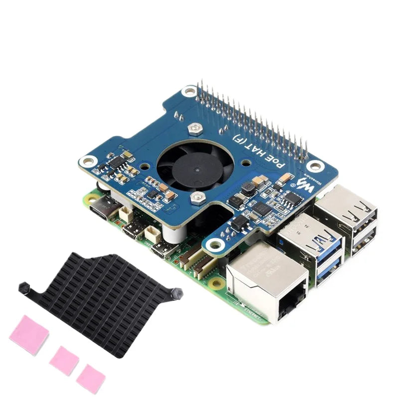 Raspberry Pi 5 PoE HAT (F) 802.3af/at High Power Power Over Ethernet Onboard Cooling Fan with Metal Heatsink for RPi 5 Pi5