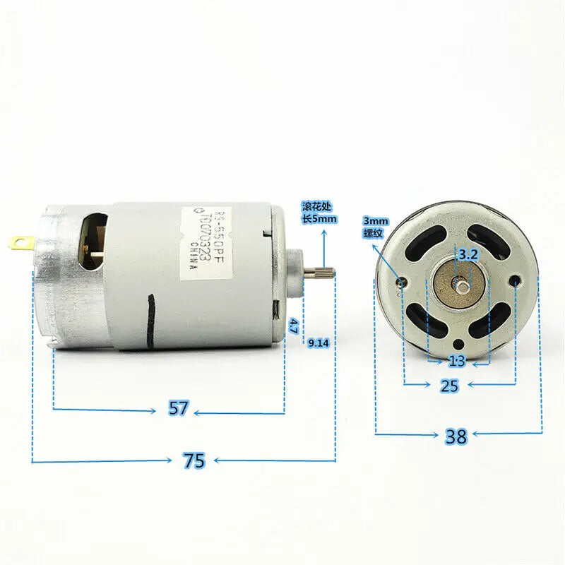 Custom Micro 38mm RS-550PF Motor DC 12V-24V 18V 20000RPM High Speed High Power Torque Spined Shaft for Electric Drill Tool Manufacturer