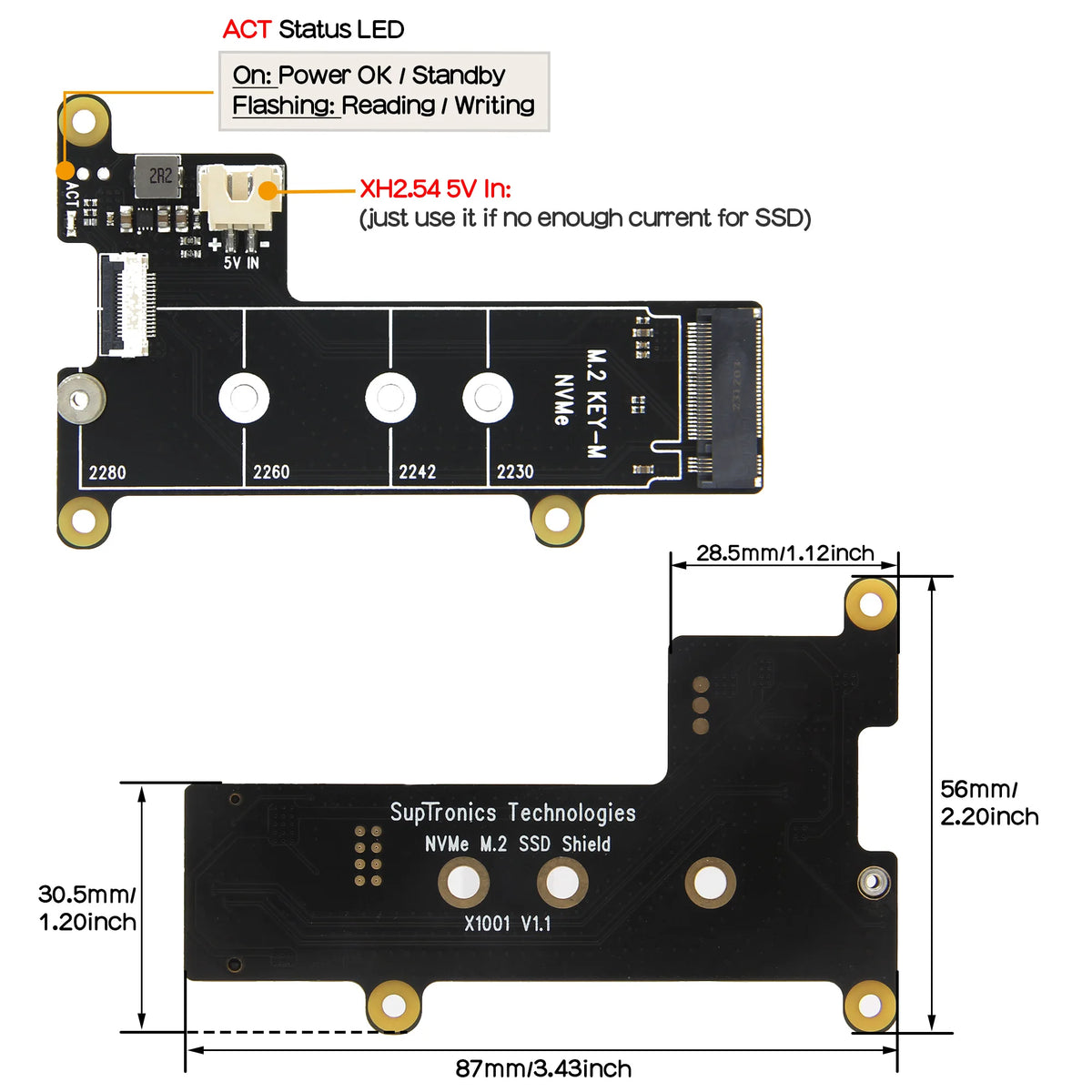Custom  X1001 PCIe to NVMe M.2 SSD Shield Board for Raspberry Pi 5