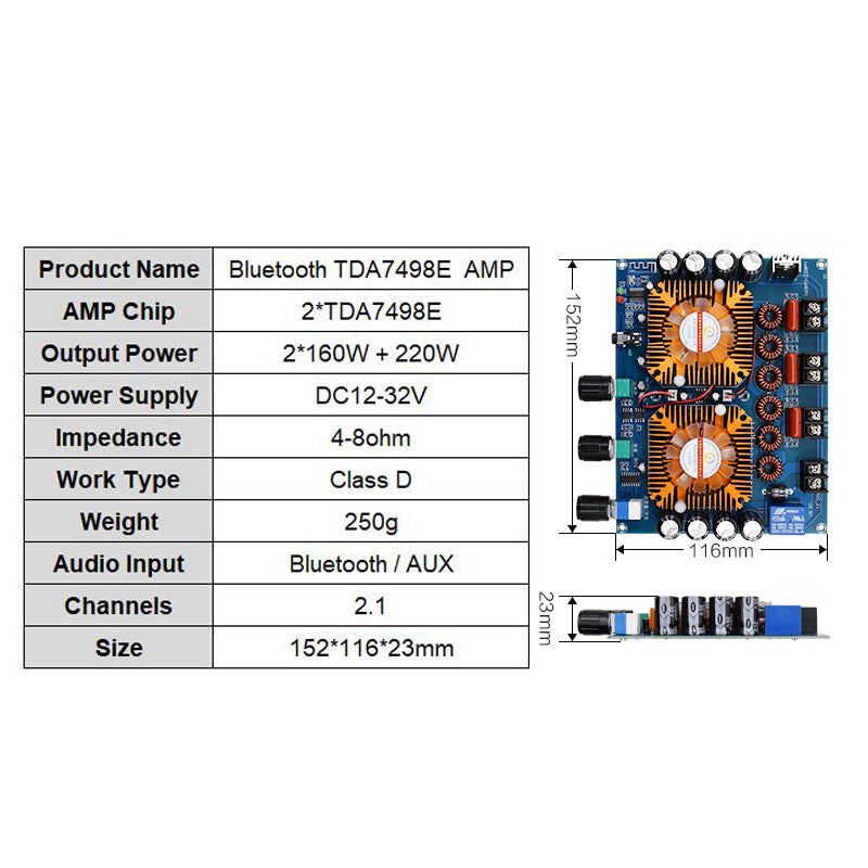 TDA7498E 2*160W+220W  5.0 Power Subwoofer Amplifier Board 2.1 Channel Class D Home Theater audio amplifier Amp pcb assembly customize