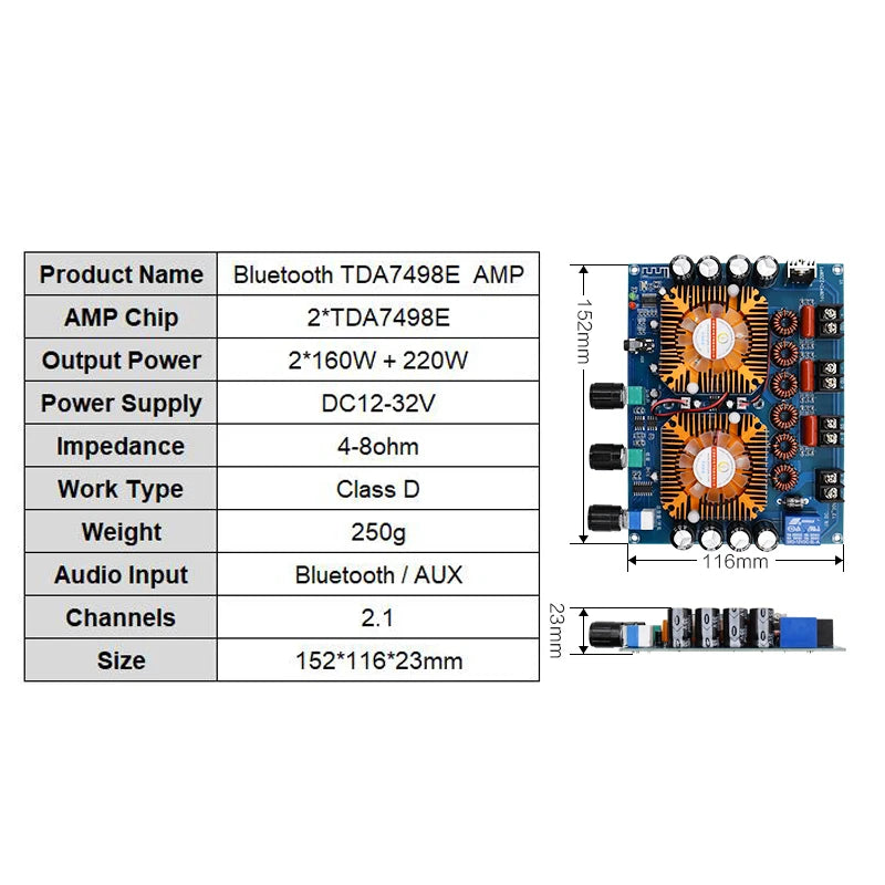Custom TDA7498E 2*160W+220W  5.0 Power Subwoofer Amplifier Board 2.1 Channel Class D Home Theater audio amplifier Amp pcb assembly Manufacturer