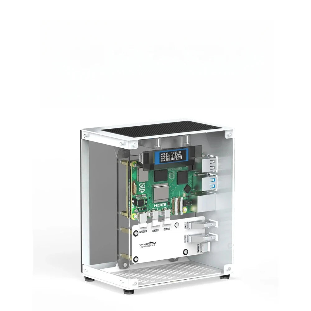 Custom Electronic Shell Supported Raspberry Pi 5 with RGB Cooling Fan 0.96 Screen Display and M.2 SSD RGB Color Light