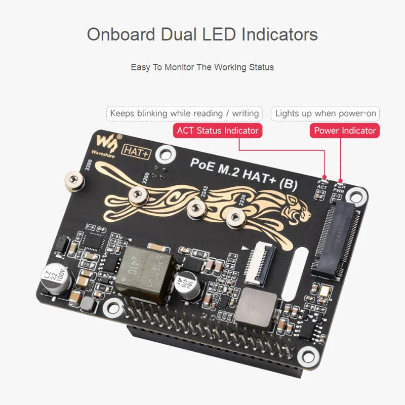 Raspberry Pi 5 PCIe M.2 PoE HAT (B) with NVMe Gen3 Support for High-speed Read/Write SSD