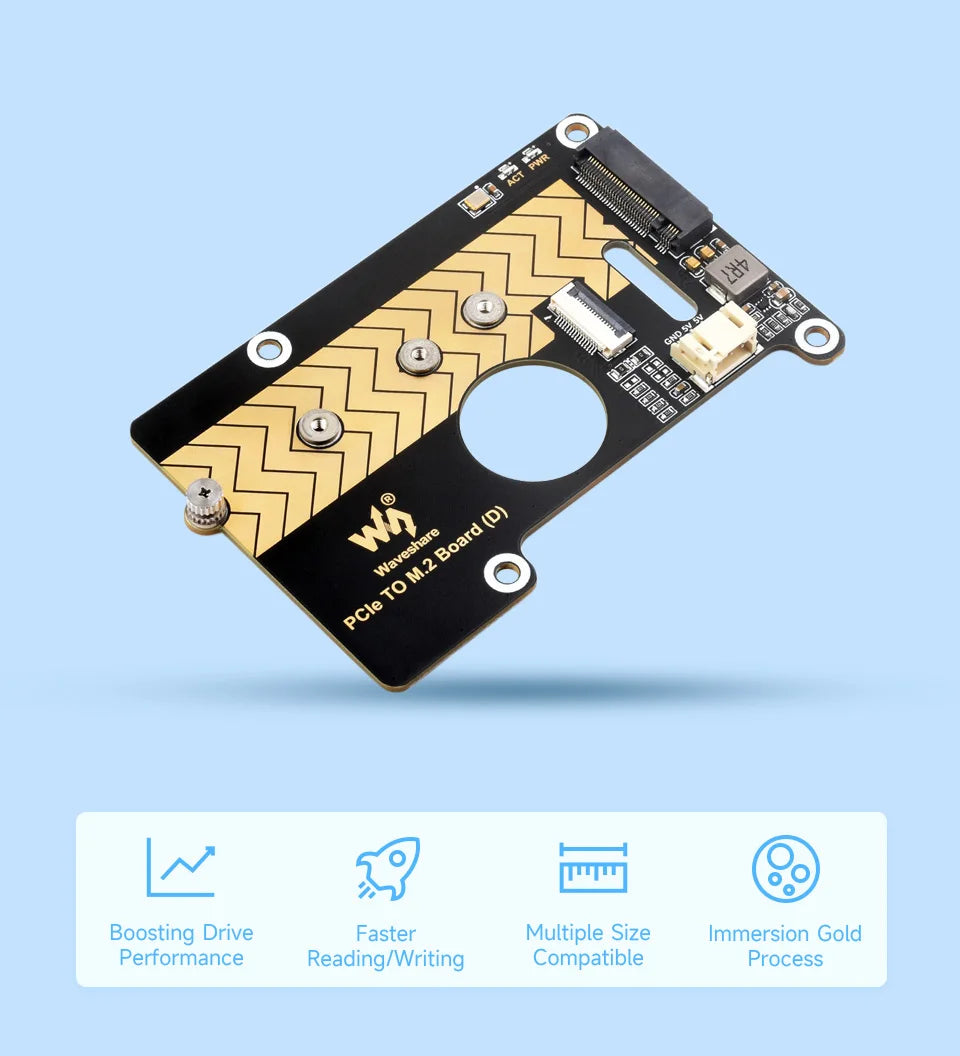 Raspberry Pi 5 PCIe to M.2 NVMe SSD Adapter Board (D) HAT Pi5-2280-2242-2230 for PI5 Made in China