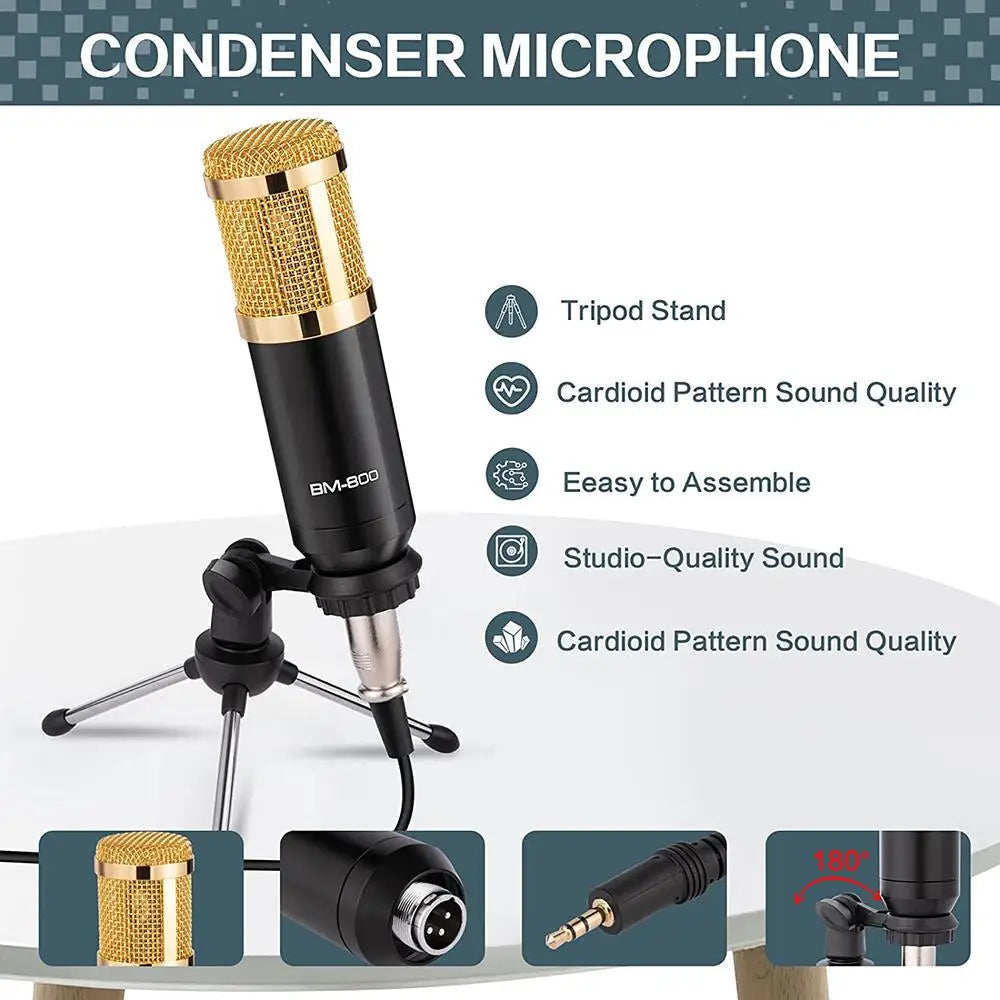 Custom LT Professional Cardioid Pickup Podcast Microphone,Portable Audio Mixer for Live Streaming,Gaming,PC Manufacturer