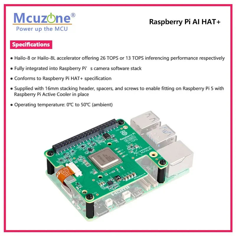 Official Raspberry Pi 5 AI HAT+ Artificial Intelligence Kit with Hailo8l/Hailo8 Accelerator Module, 13Tops/26Tops Custom