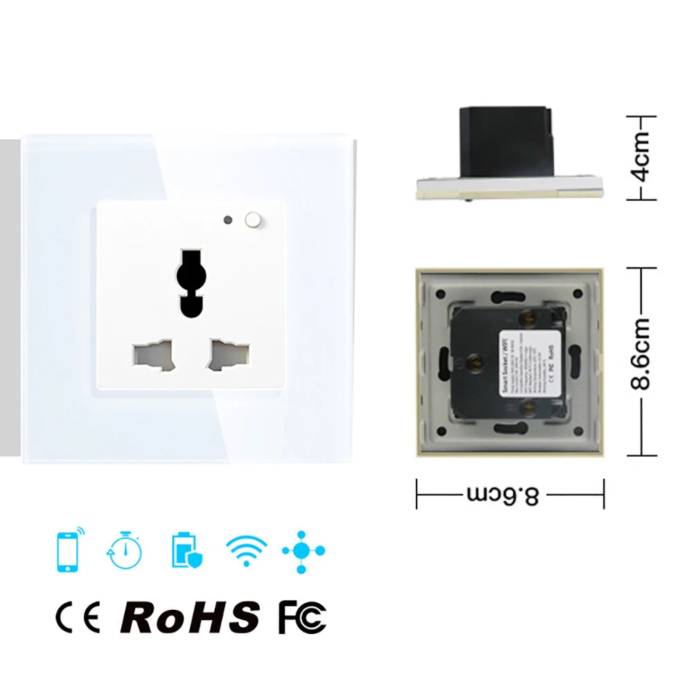Custom 2020 Wifi Smart Wall Socket Universal Outlet Glass Panel Wireless Electric Plug Remote Control by Tuya Smartlife Alexa Google Ho Manufacturer