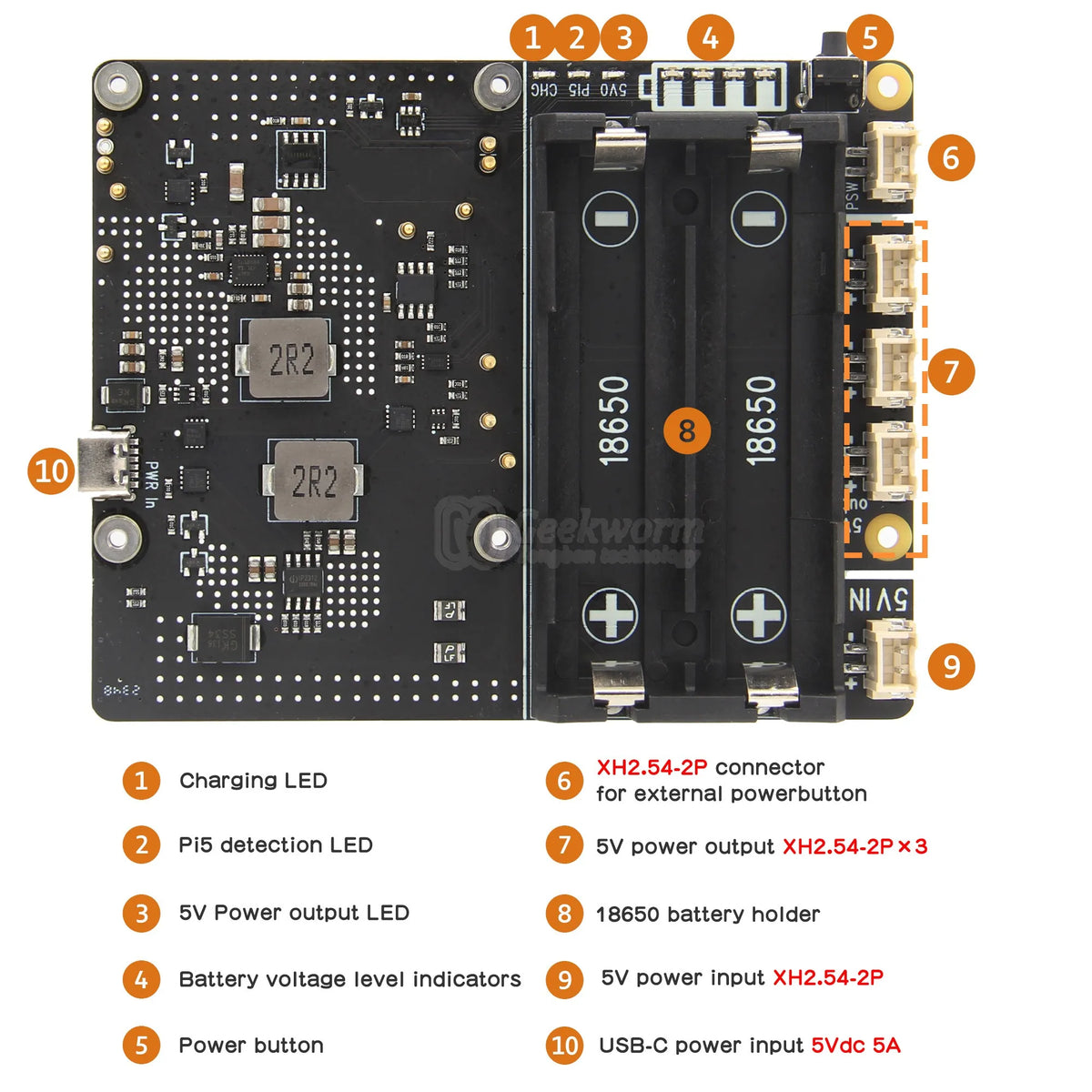 Custom  Raspberry Pi 5 18650 UPS, X1201 V1.1 Power Management Board with Auto Power On for Pi 5
