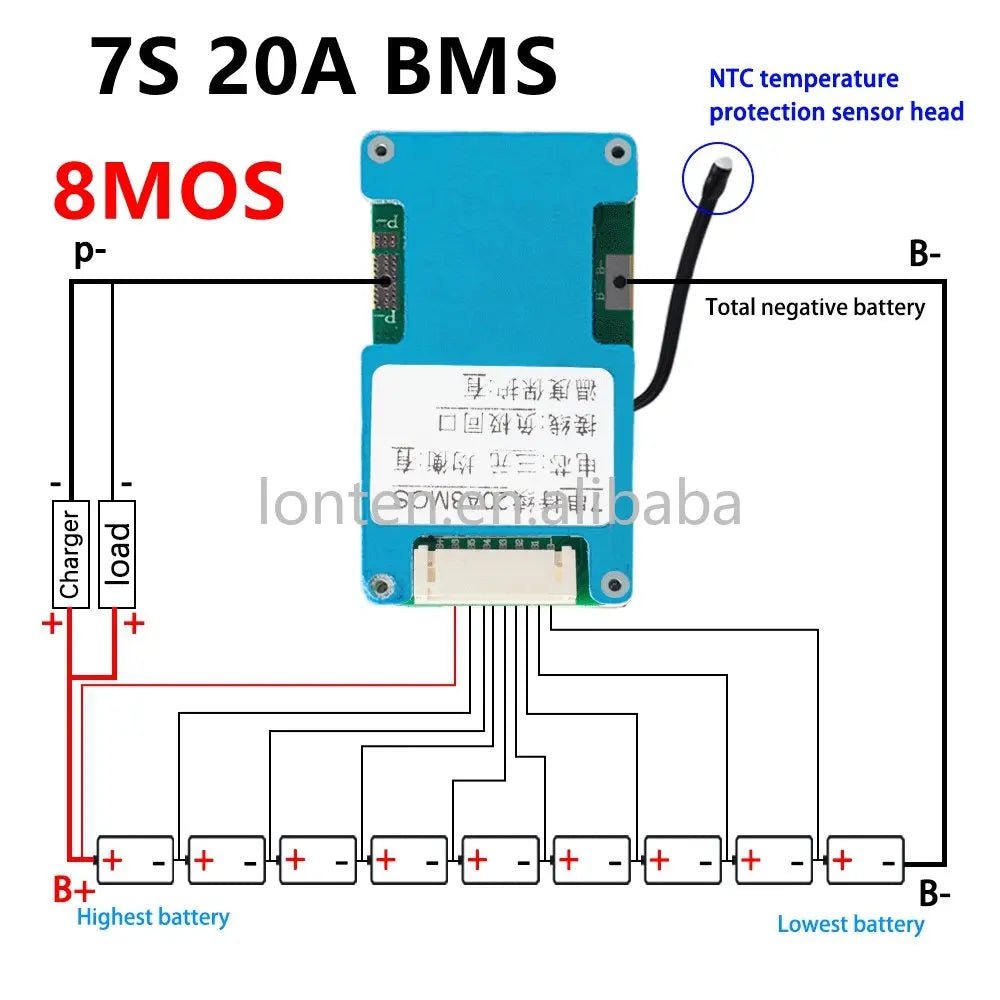 Custom BMS 7S 24V 15A 20A 25A Li-ion Lmo Ternary Lithium 18650 Battery Charge Protection Board Balance And NTC Temperature Protect Manufacturer